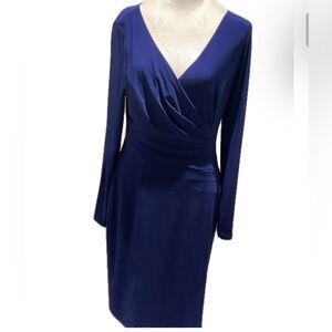 *****Lauren Ralph Lauren’s Gorgeous Vibrant  Blue Plunging Long Sleeve Dress.